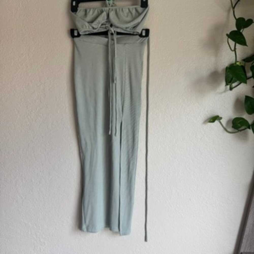 Princess Polly Ribbed Strapless Set – Top & Pants, Sage Green, Size 2